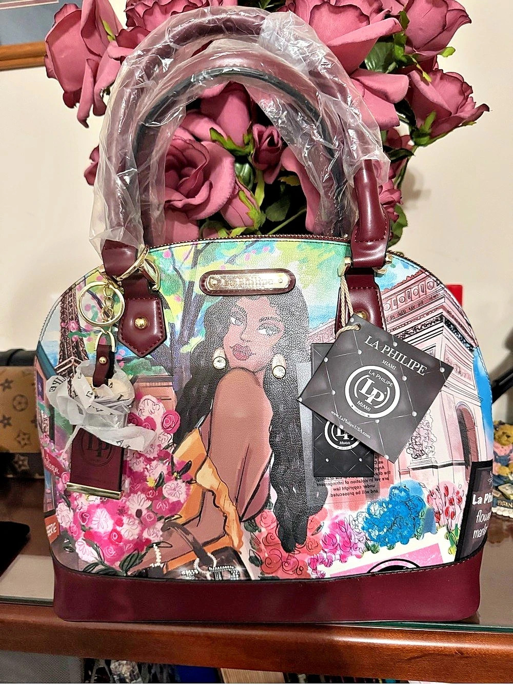 La Philipe 80Floral Satchel in Pink & Multicolor NWT